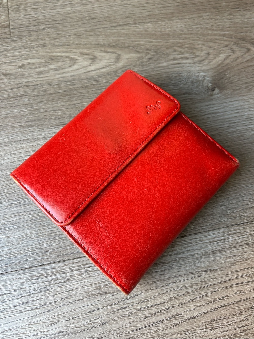 Vintage Monsac Red Italian Leather Tri-fold Wallet with Snap Kiss-lock Pocket